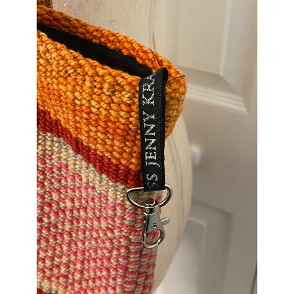 JENNY KRAUSS Wool Knit Shoulder TOTE Beach Book Bag BOHO Pink Orange Red Striped - Picture 7 of 7